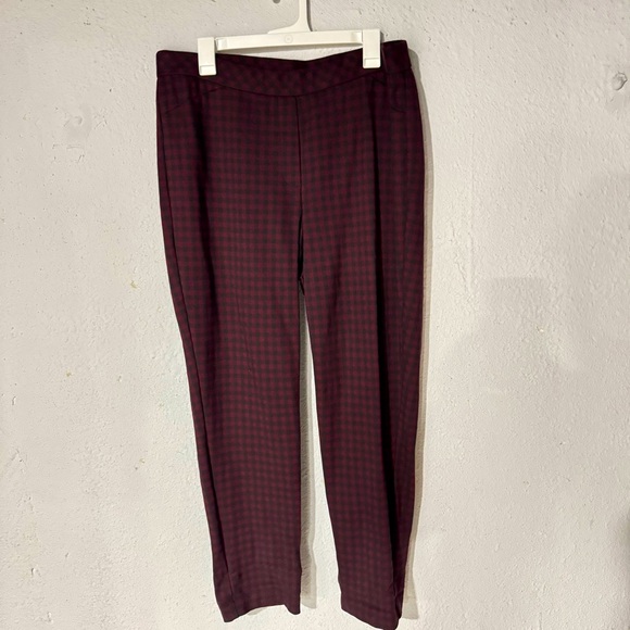 J. Jill Ponte Plaid Flat Front Slim Leg Cropped Pants Red Women Sz 16 - Picture 1 of 10